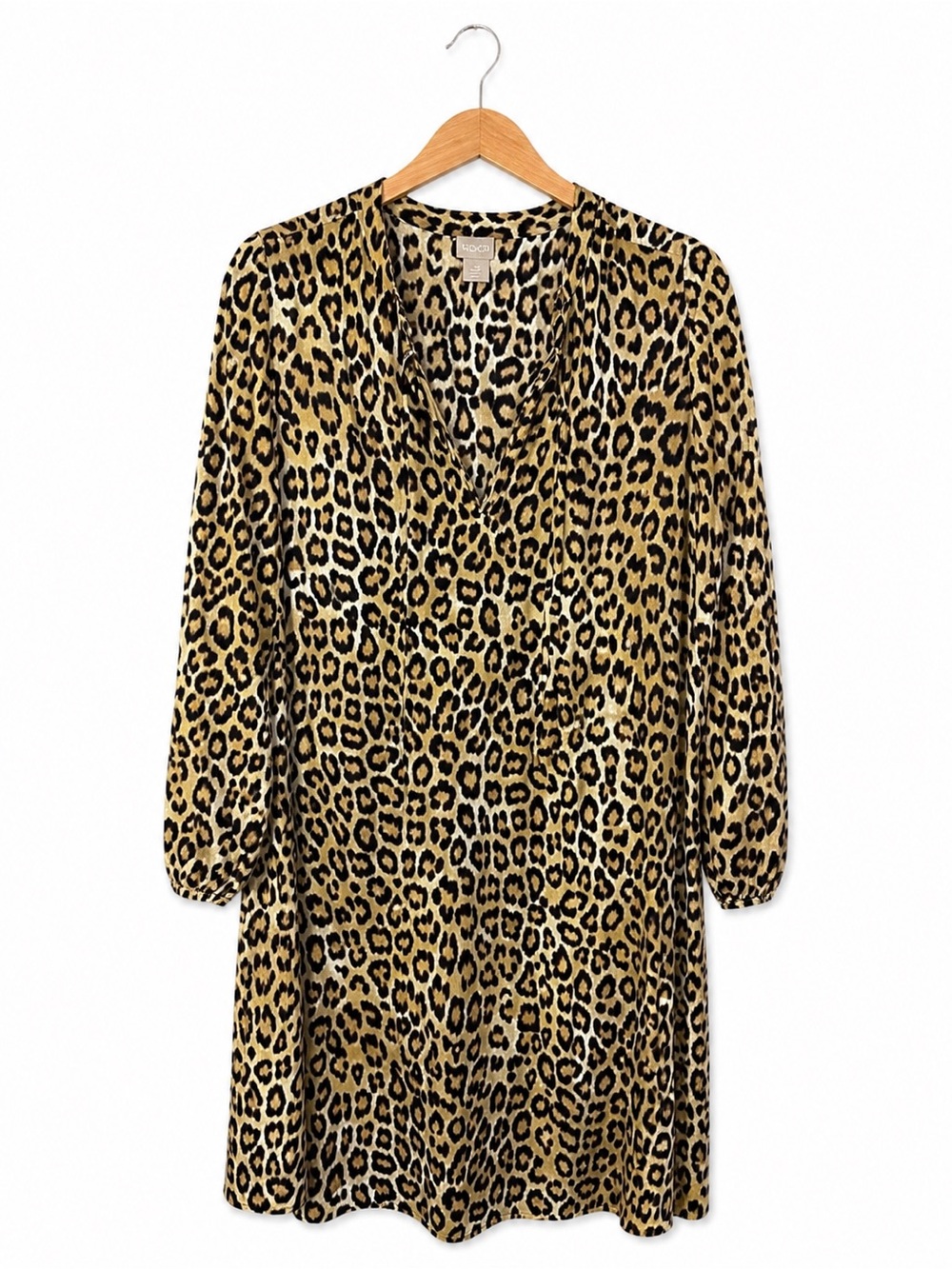 Chicos Leopard Print Tunic Dress Animal Print Mini 3/4 Sleeve Boho Chic Flowy XS
